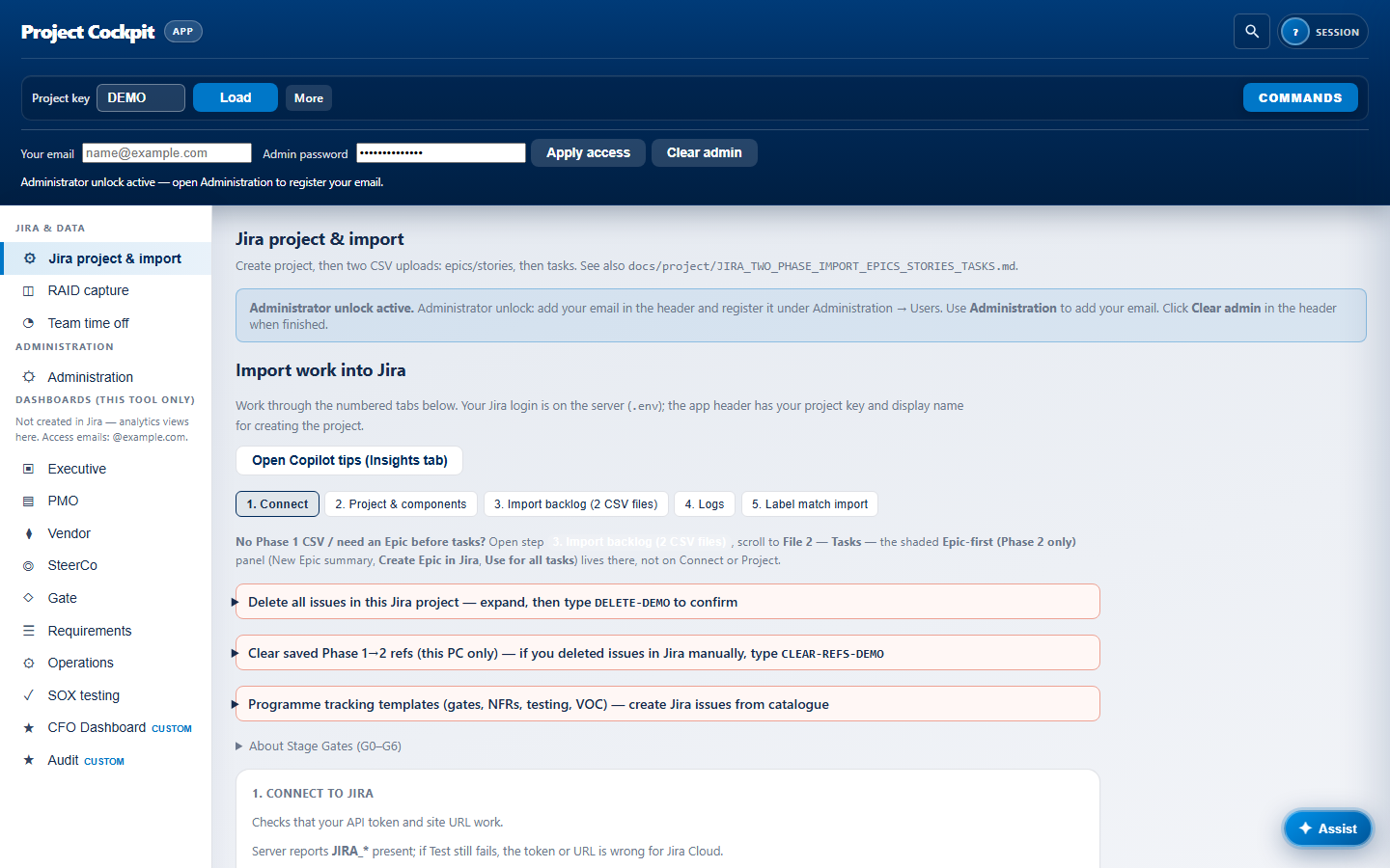 Jira project setup and CSV import wizard